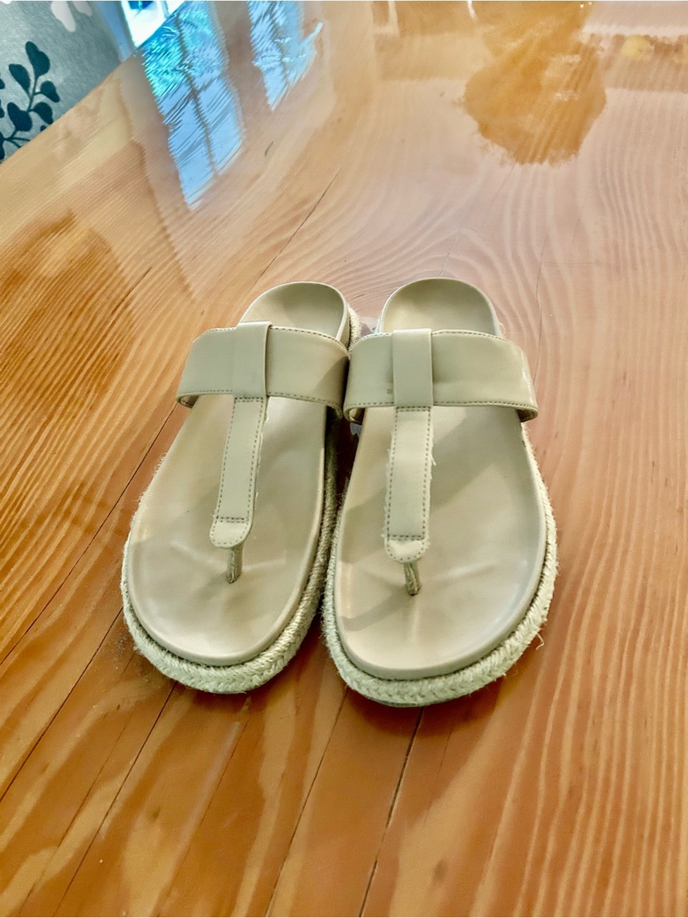 Joie Cream Leather Toe-Post Espadrille Sandals - Picture 4 of 7